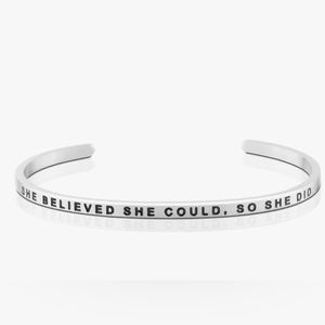 Mantraband She Believed She Could So She Did Adjustable Bangle - Silver / Black